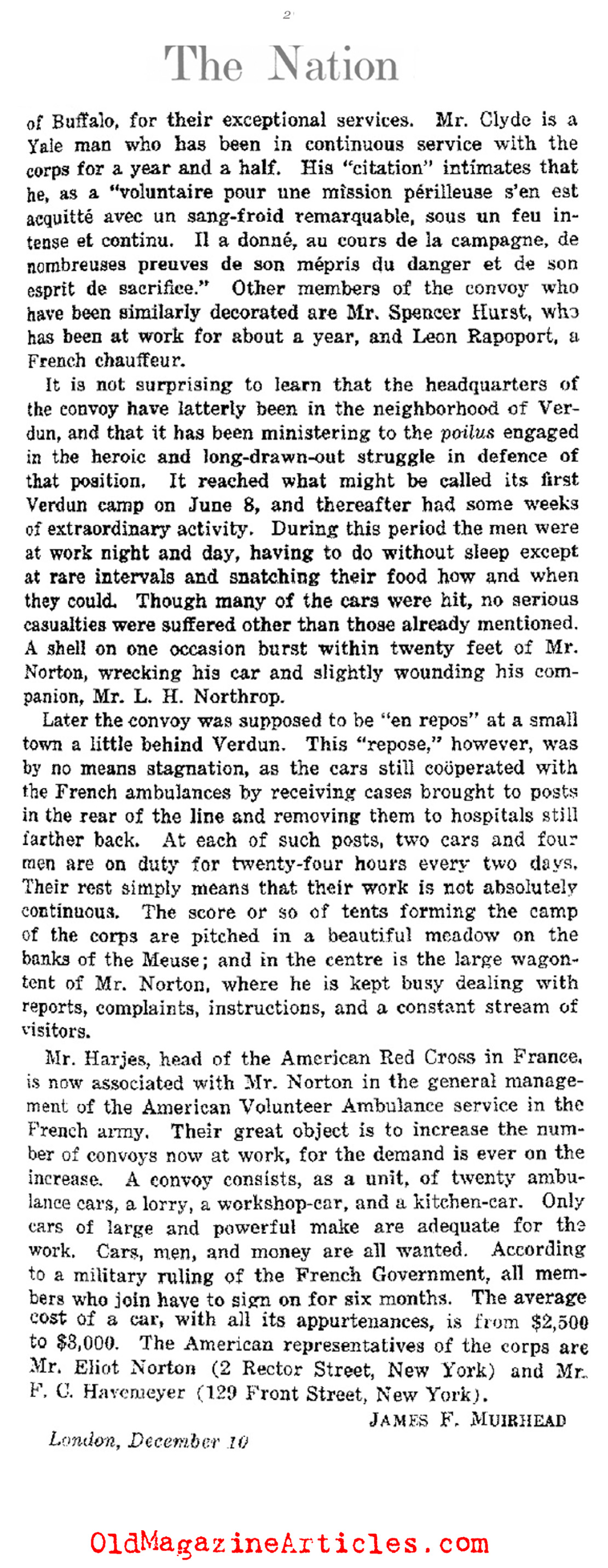 The American Volunteer Ambulance Corps (The Nation, 1917)